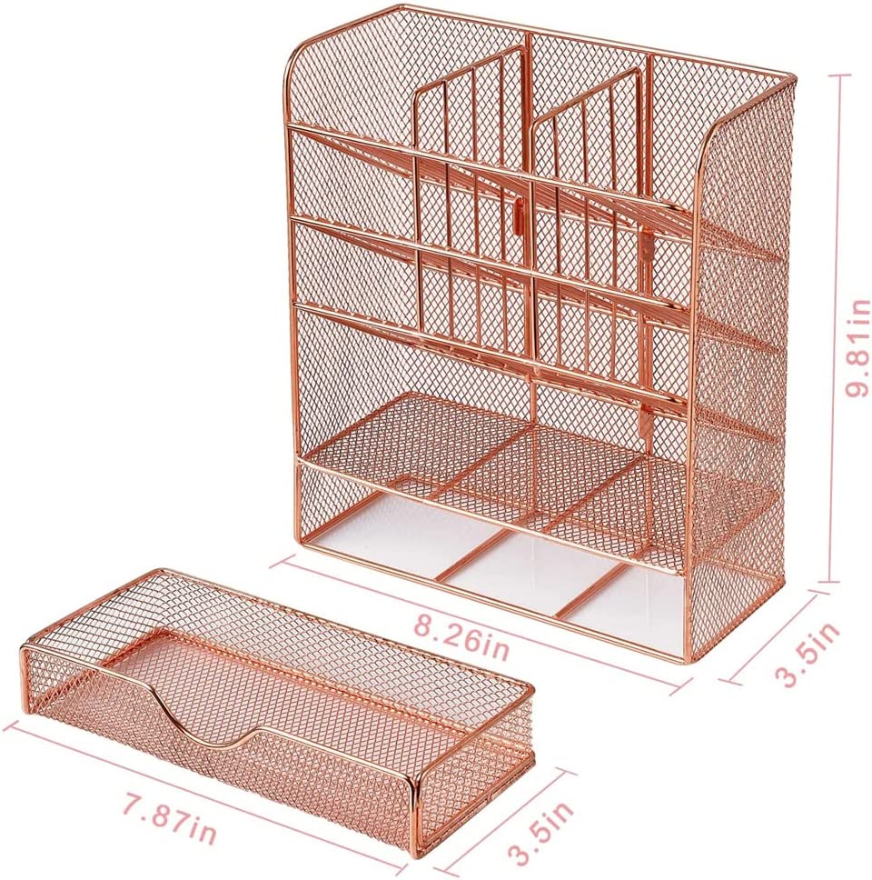 Spacrea Metal Pen Organizer, Pencil Holder for Desk, Desk Organizer with Drawer for School, Home, Art Supplies (Black) - Image 4